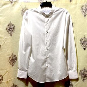 MEN ENZO CUSTOM WHITE COTTON BUTTON DOWN SHIRT BAND COLLAR SZ 17 NECK